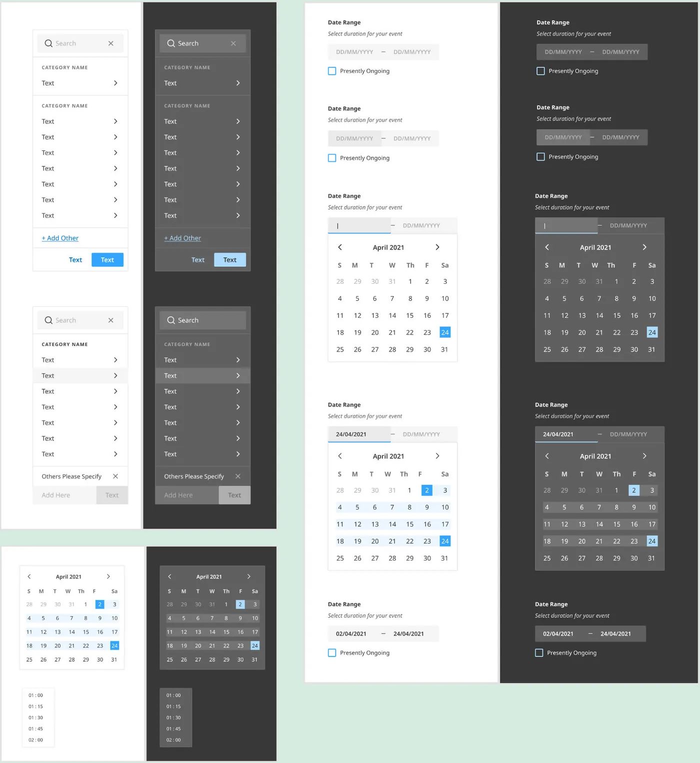 Lightbox and date-range picker states
